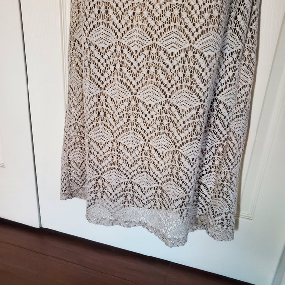 Sharagano Lace Maxi Dress Halter Sleeveless Beachy Summer Bohemian in Bone Sz 14 - Picture 5 of 13